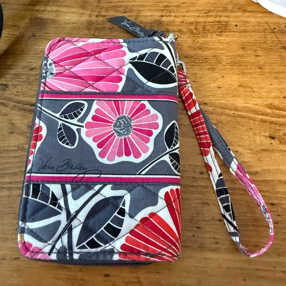 Vera Bradley Pink and Gray Floral Wristlet